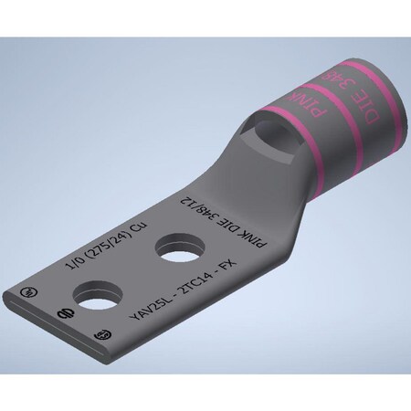 Burndy HYLUG, Copper Compression Lug, 2 Hole w/ Inspection Window, 1/0 Flex, YAV25L2TC14FX